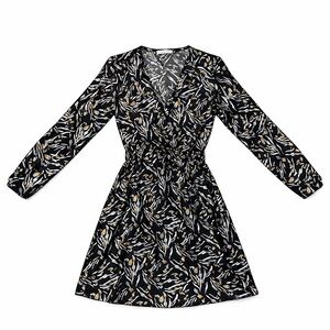 Bella + Me Black Floral Long Sleeve Wrap Dress